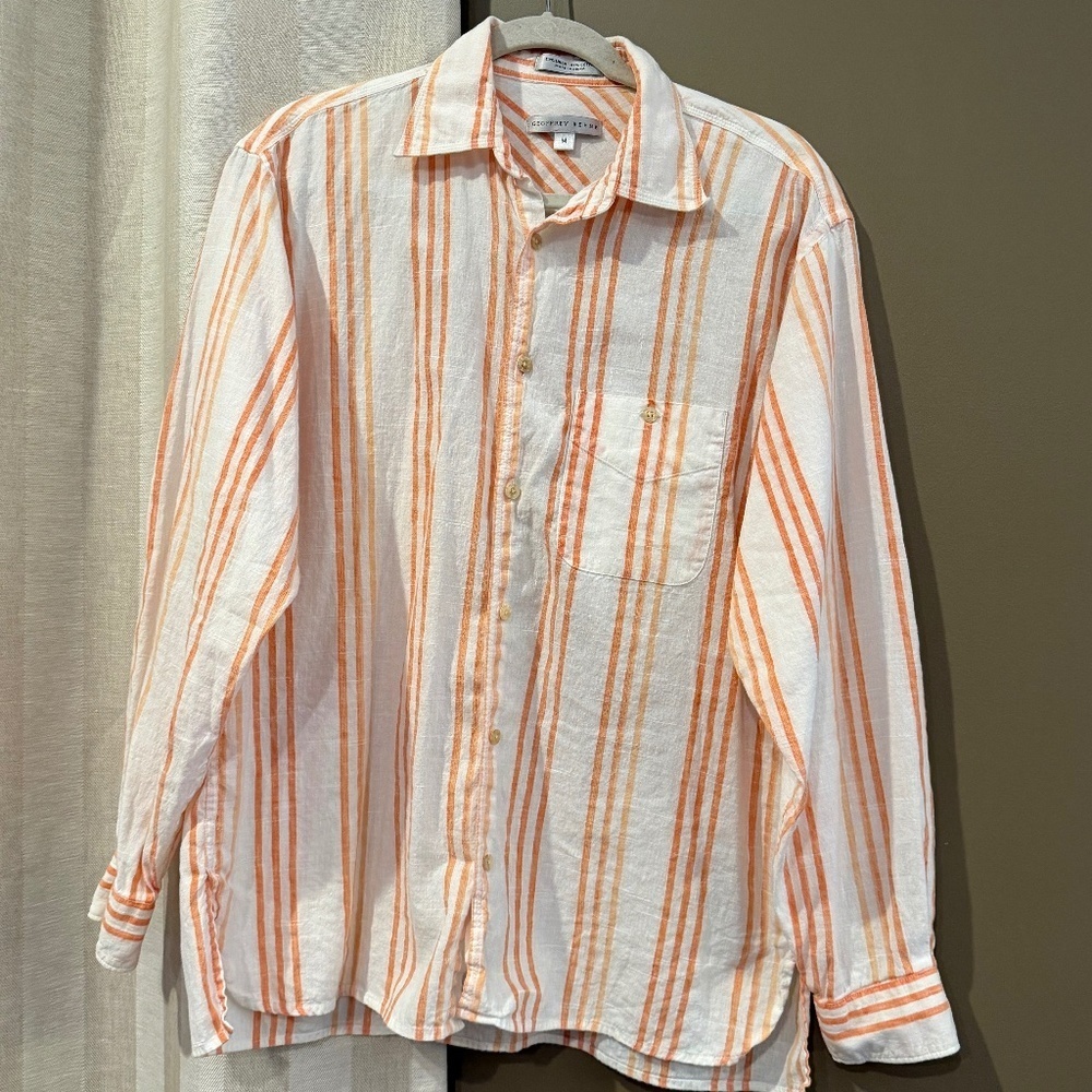 Geoffrey Beene Men's Ombre Orange and White Long Sleeve Button Down, Size Medium